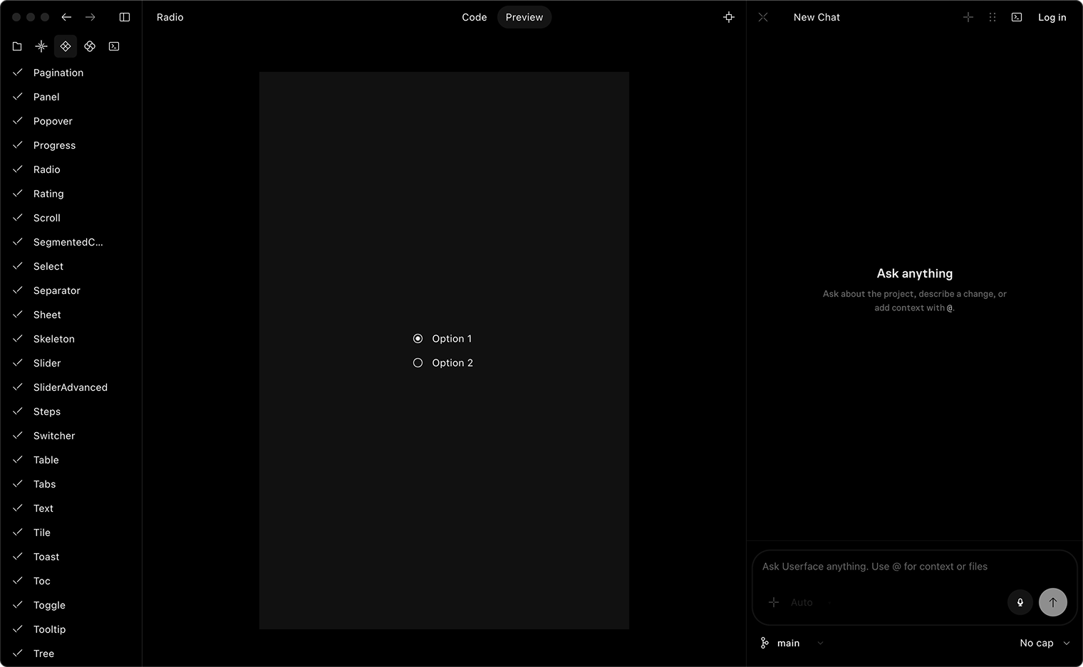 Userface workbench screenshot